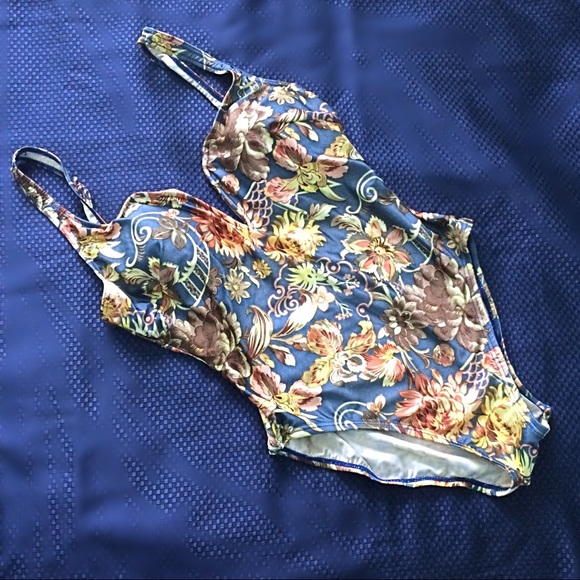 Pierre Cardin Blue Gold Print Bathing Suit VTG - Picture 7 of 8